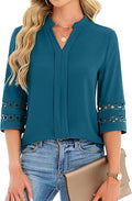3/4 Length Sleeve Womens Tops V Neck Dressy Casual Blouses Lace Tunic Pleated Shirts Business Casual Outfits 2026